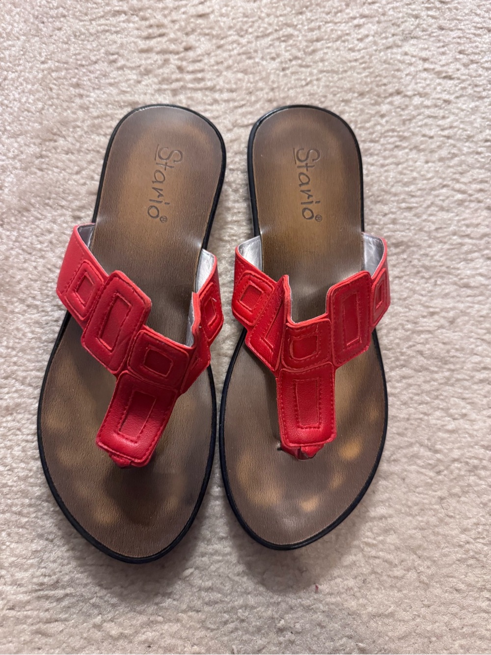 Women’s Red Thong Sandals with Geometric Strap